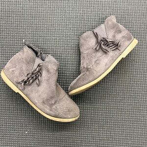 Gray Suede Ankle Boots with Fringe